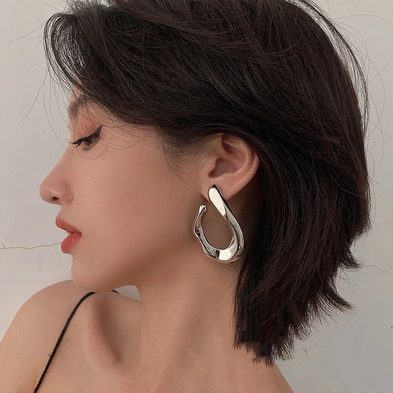 钛钢耳饰 扭曲几何耳环时尚设计金属风耳钉耳坠夸张气质耳饰小众