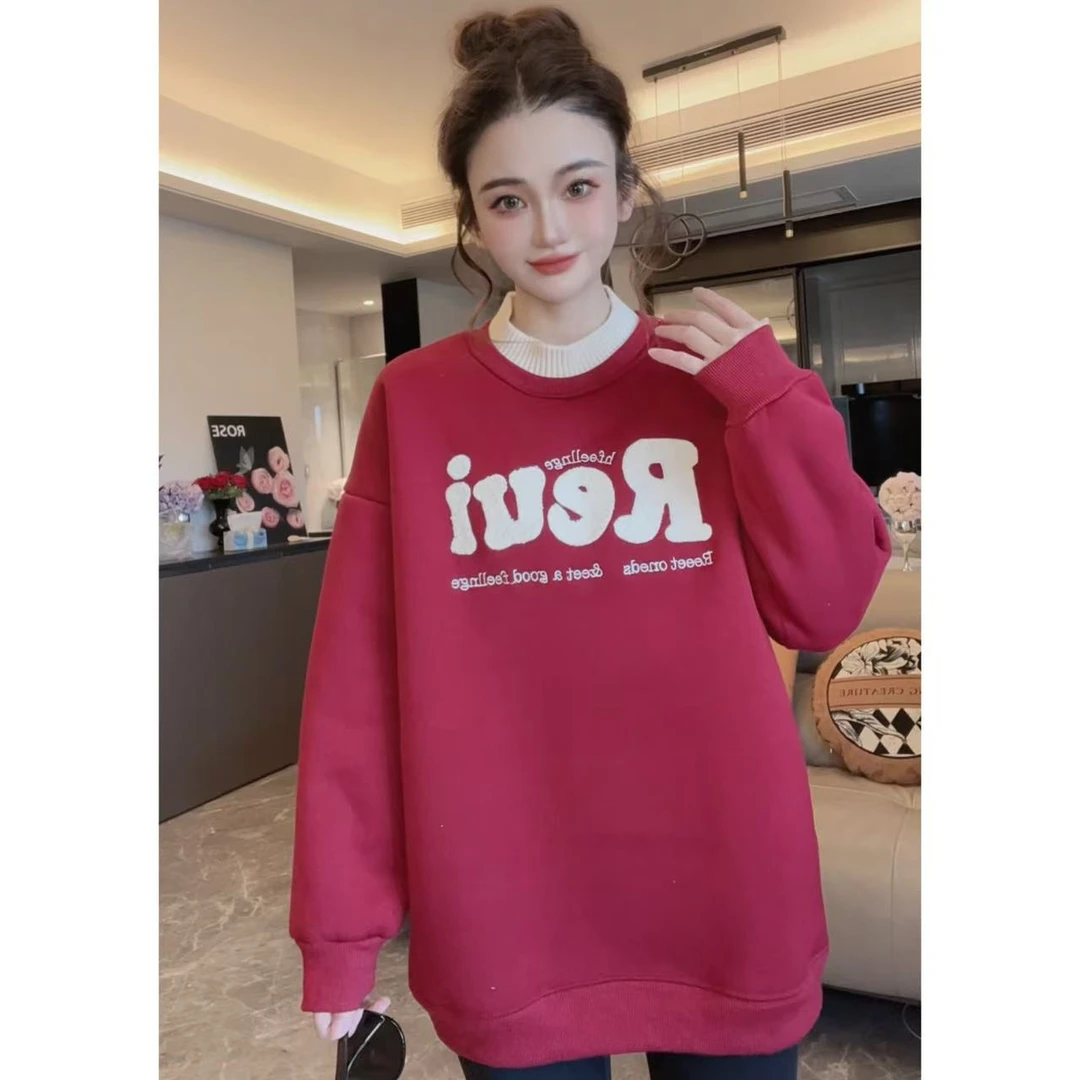 字母针织半高领加绒卫衣秋冬新款拼接假两件加厚上衣3045+3046