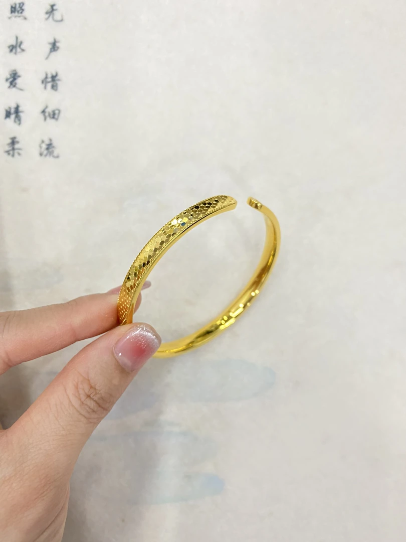 足银手镯 足银龙鳞手镯开口 足银外包金素圈气质精美