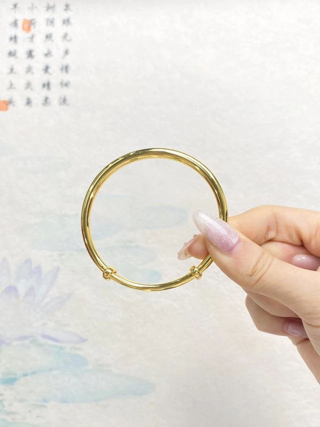 足银手镯 亮面推拉手镯 足银外包金素圈卡4卡5镯子简约