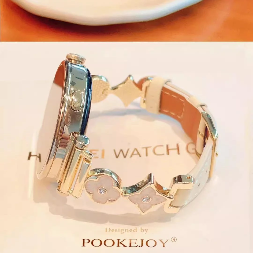 新款千金感金属鎏金皮质表带适用华为GT5watch43proGT4/gt32
