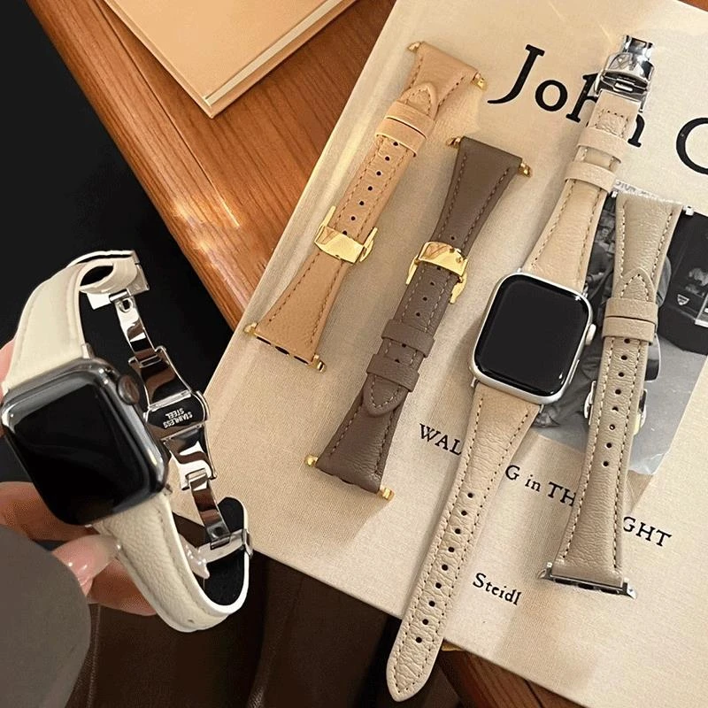 蝴蝶扣细款皮质柔软星光适用于s10代applewatch987SE静静的表带