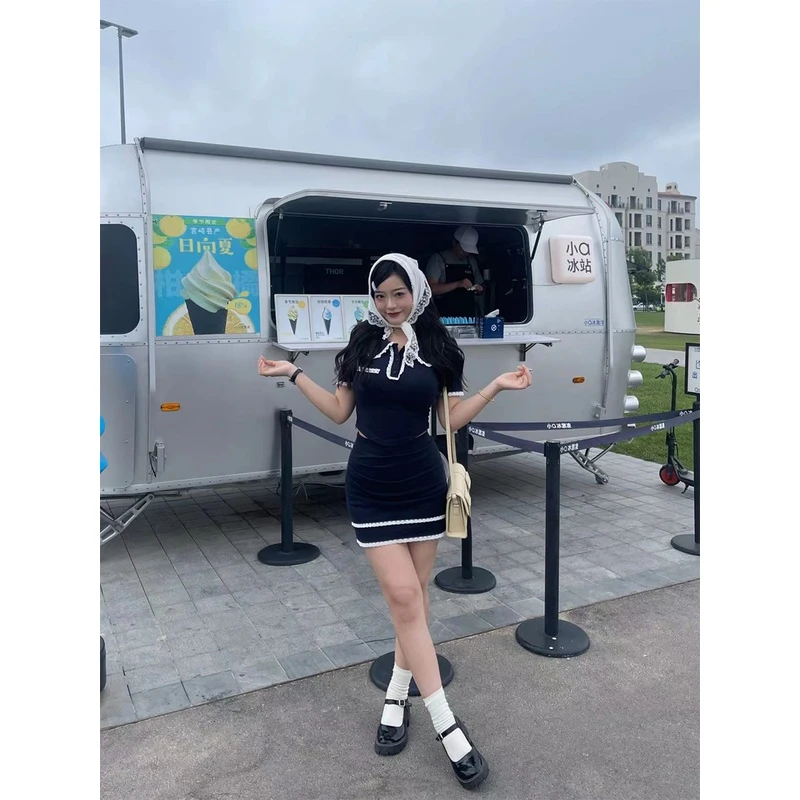 肉装小cherry 青春序章 微胖娃娃领花边收腰上衣包臀半裙撞色套装