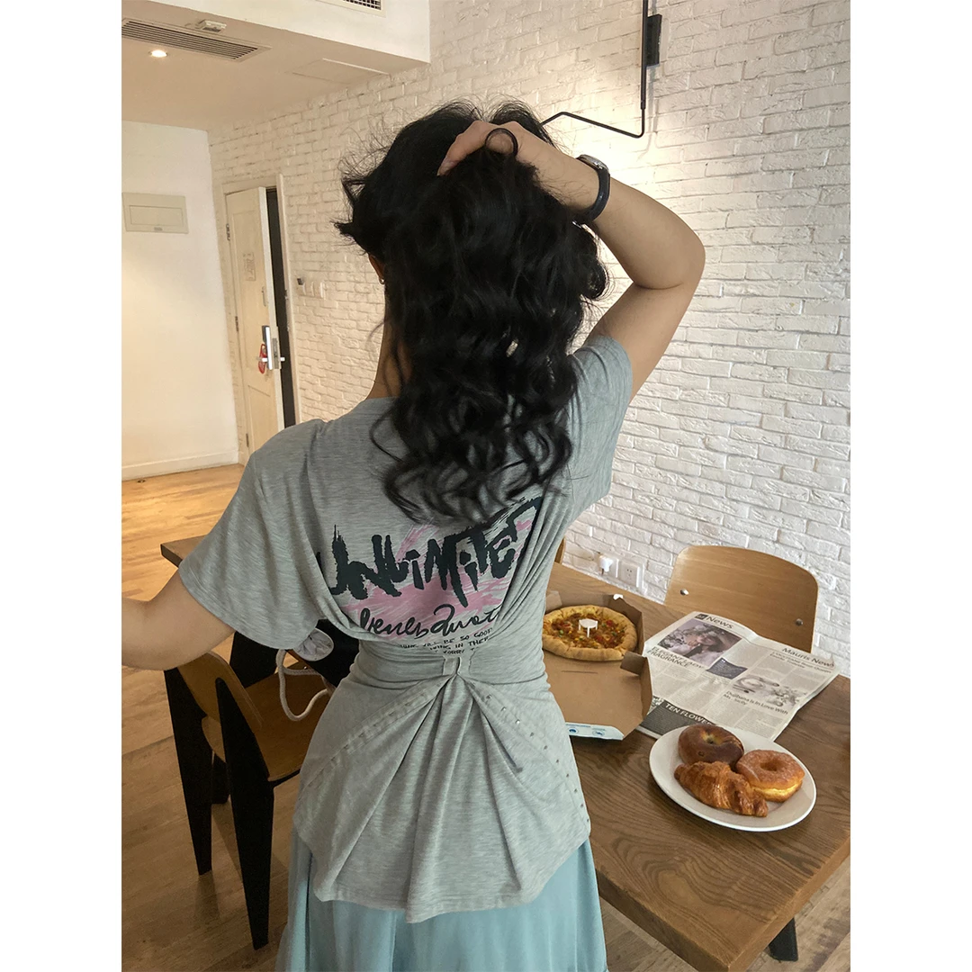 肉装小cherry 艺术画染 微胖休闲风印花T恤自带肩棉两穿上衣两色