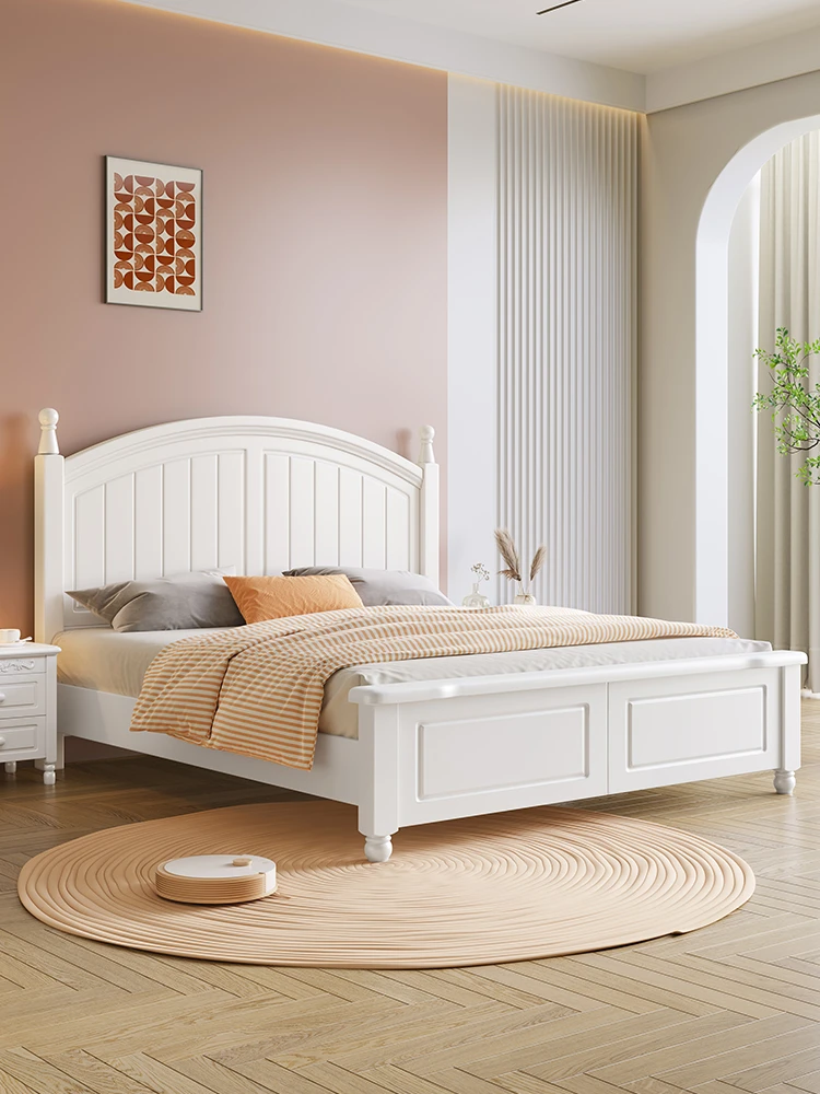 美式实木床1.8家用公主床现代简约大床1.2米小户型白色双人储物床