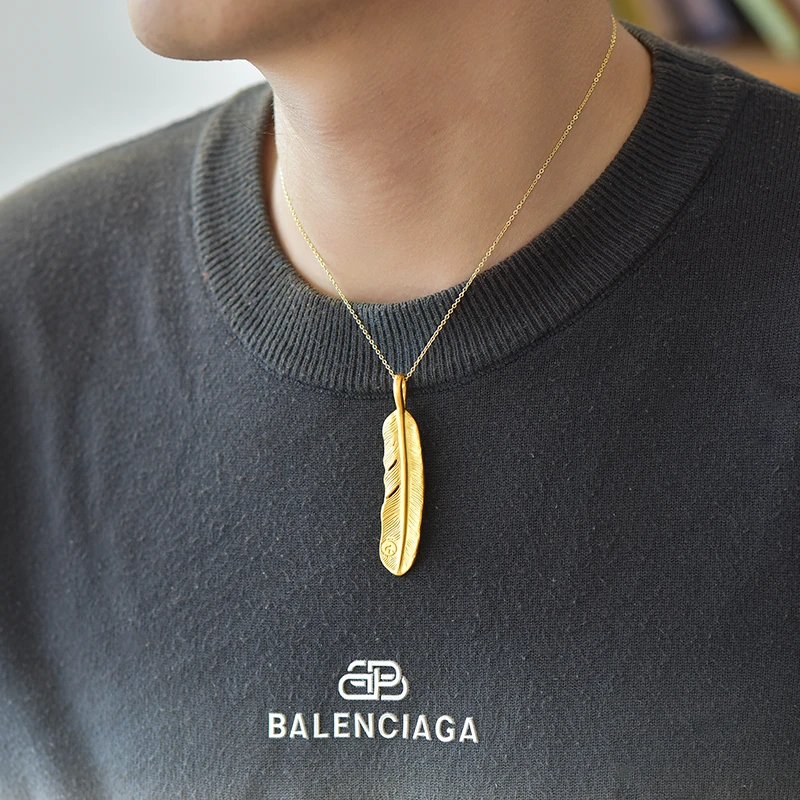 吊坠足银 足银羽毛吊坠轻奢时尚挂坠简约百搭坠链