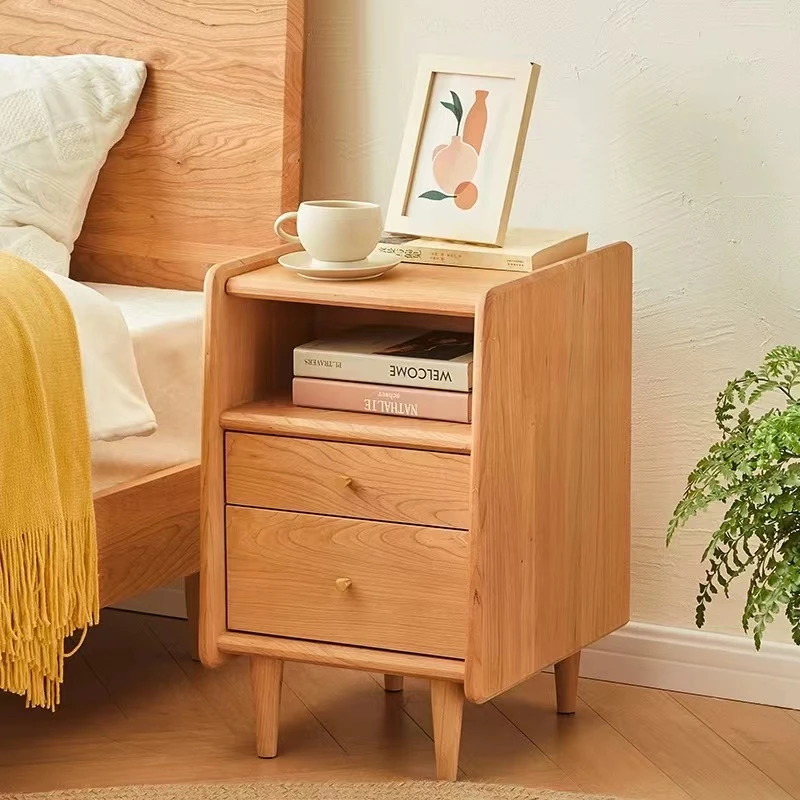 【维密床头柜】北欧简约实木藤编床头柜樱桃木迷你小柜子储物柜日式