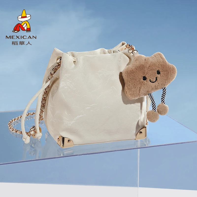 【水桶包】稻草人女包2025夏季时尚百搭单肩包小众斜挎包包简约束口