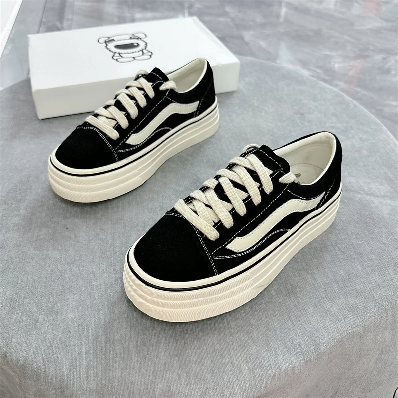 【批发代发】新款真皮韩版百搭增高休闲鞋厚底松糕鞋真皮软底板鞋