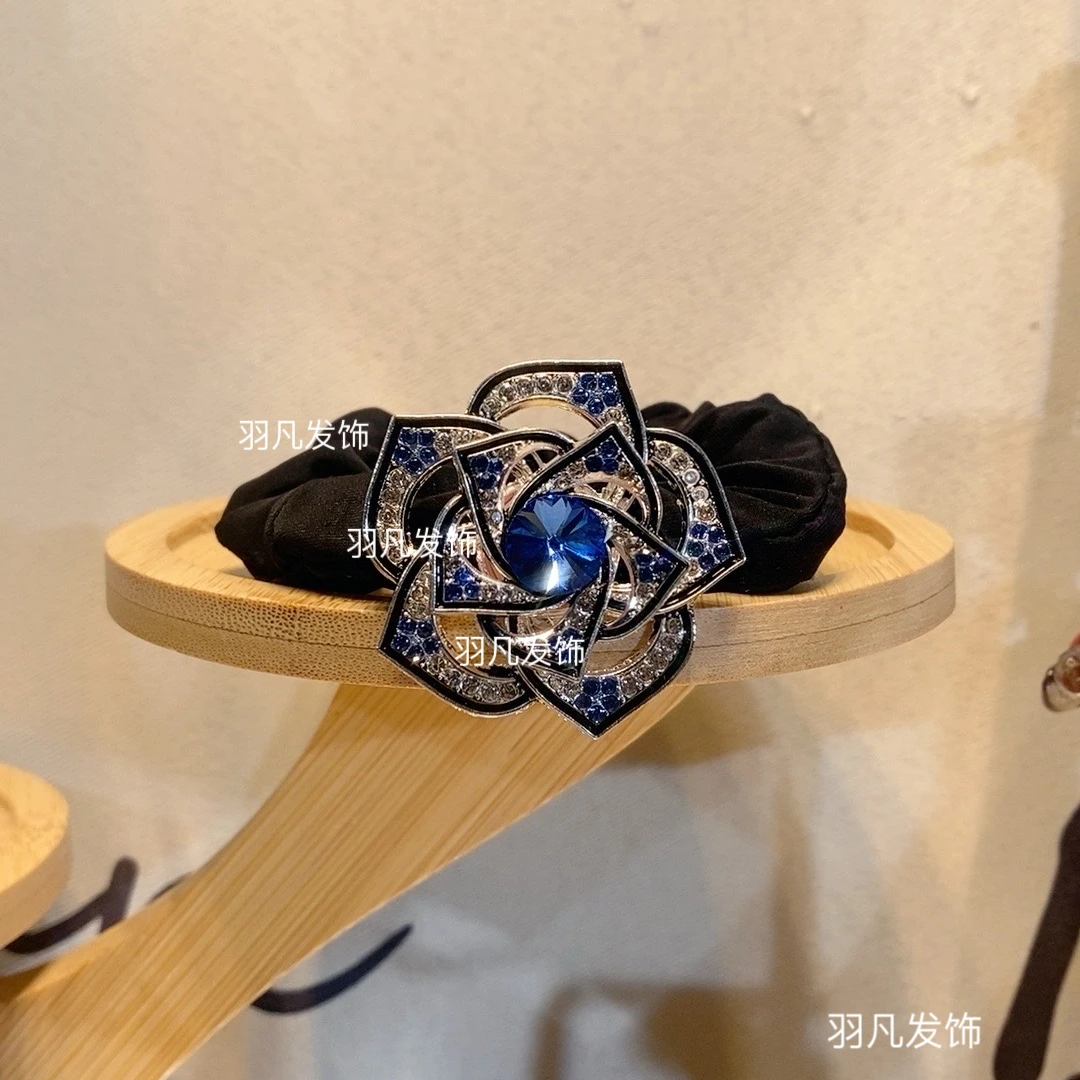 YF2258韩版发饰秋冬新款蓝色旋转花朵气质轻奢时尚百搭精致头绳