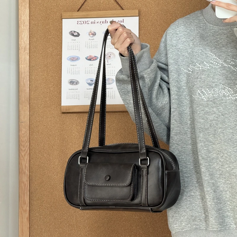 一张同学时尚百搭简约复古感小众手提单肩包C2857咖