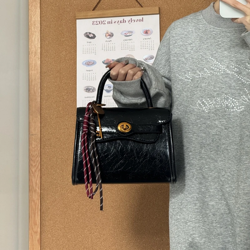 一张同学时尚百搭简约高级感小众大学生手提单肩斜挎包C2767黑