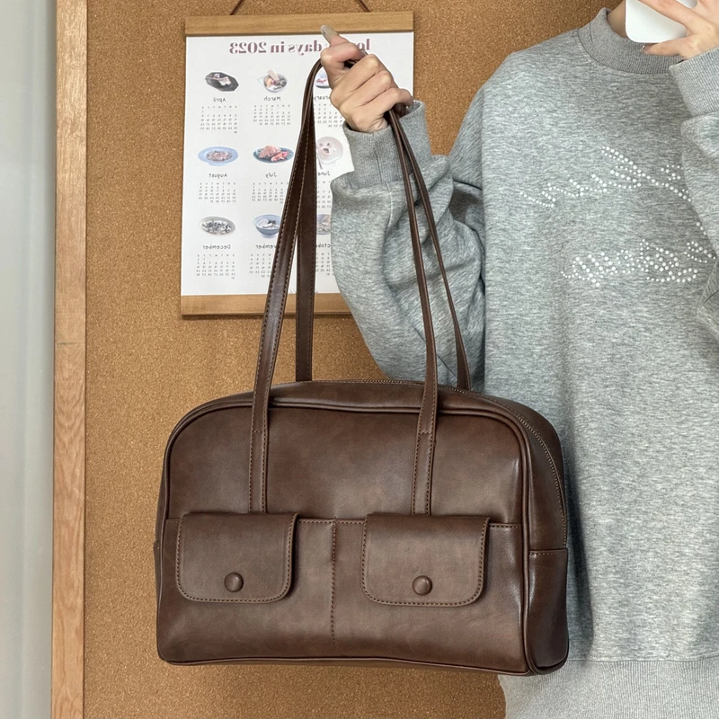 一张同学时尚百搭简约复古感小众高级手提单肩包C2865棕