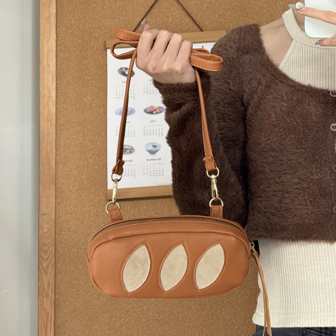 一张同学时尚简约可爱小巧热狗手提单肩斜挎包C2516棕