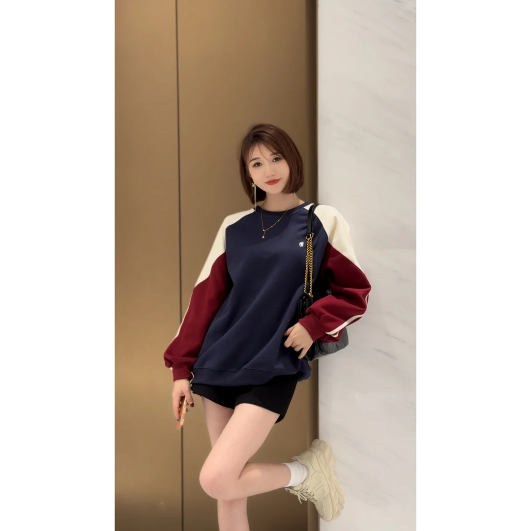 圆领拼色长袖上衣7128