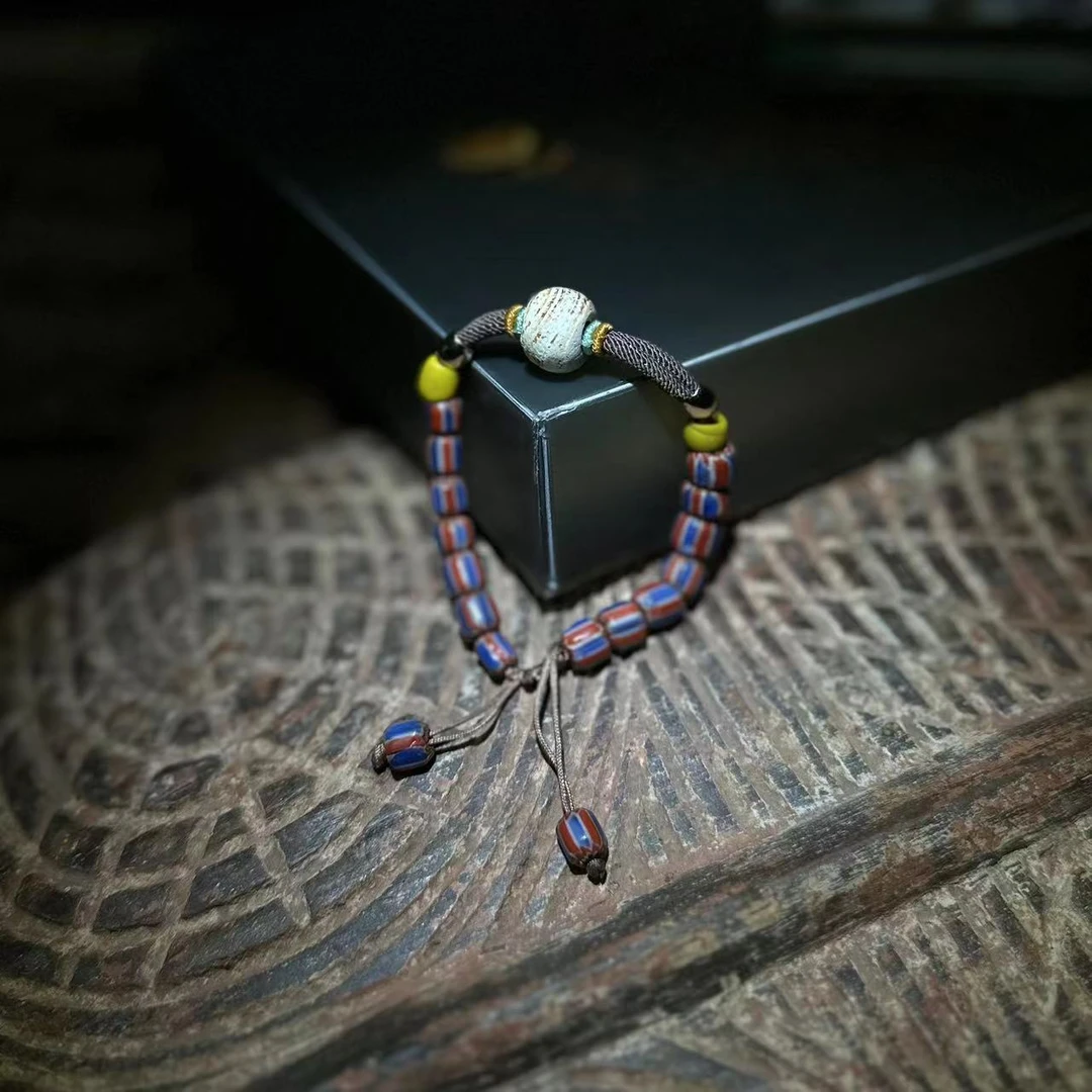 合金琉璃手链 YS9027 《千年古珠老物件》蓝色红色带白色顶珠手链