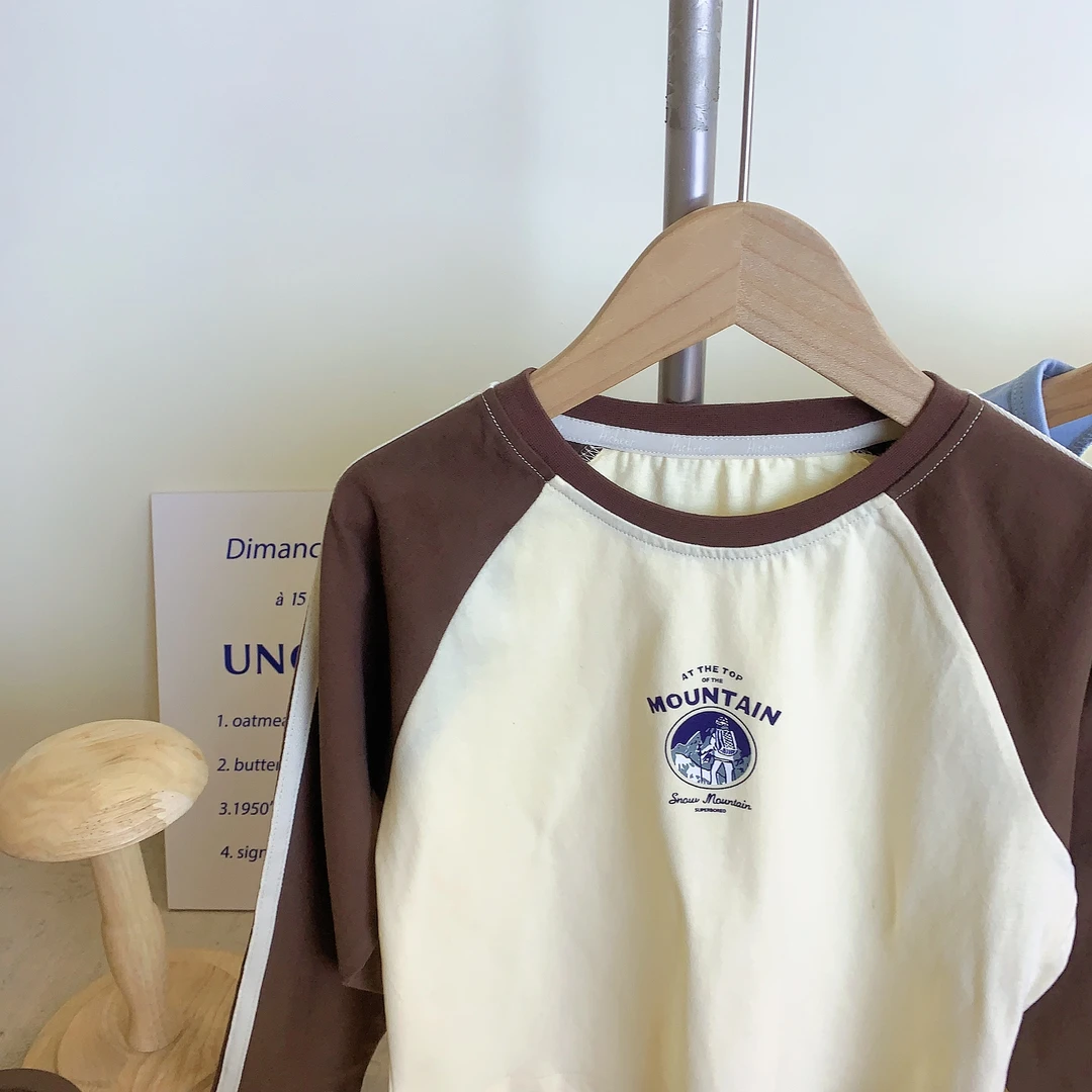 A 108630 儿童春秋卡通印花撞色圆领拼色韩版休闲打底打底长袖