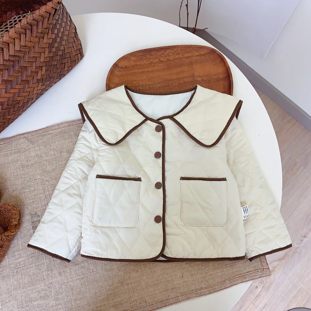 A 424006儿童 女宝春秋小香风娃娃领洋气外套翻领韩版纯色宝宝