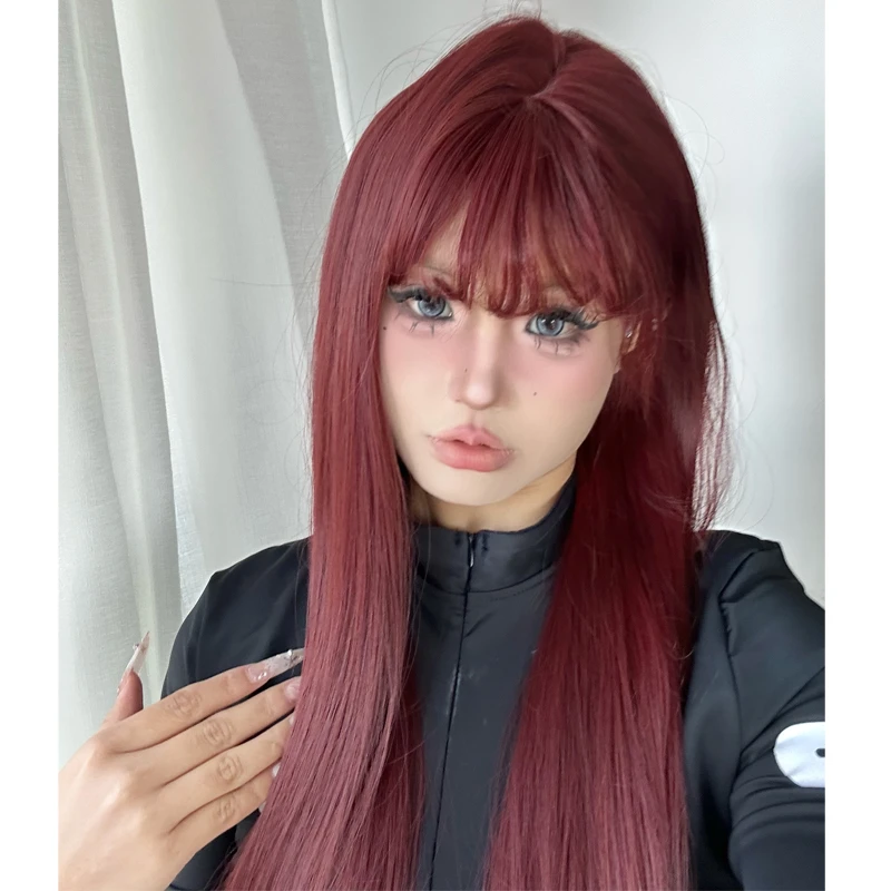 土豆专属-媚拉红假发女长发夏季lolita女团款显白发色网红长直发