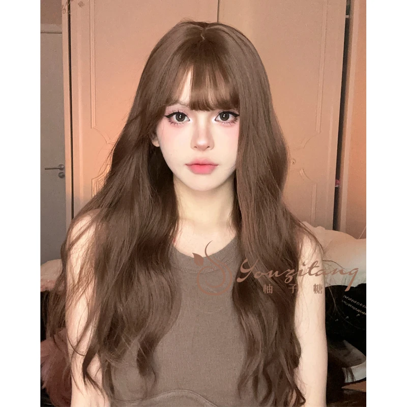 茶里茶气齐刘海假发长卷发女网红假发发套调节自然