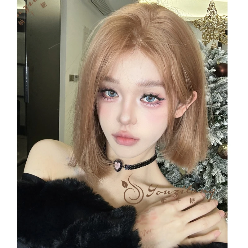 【不吃榴莲】假发女小额自然蕾丝短发一刀切中分全头套-小圆团