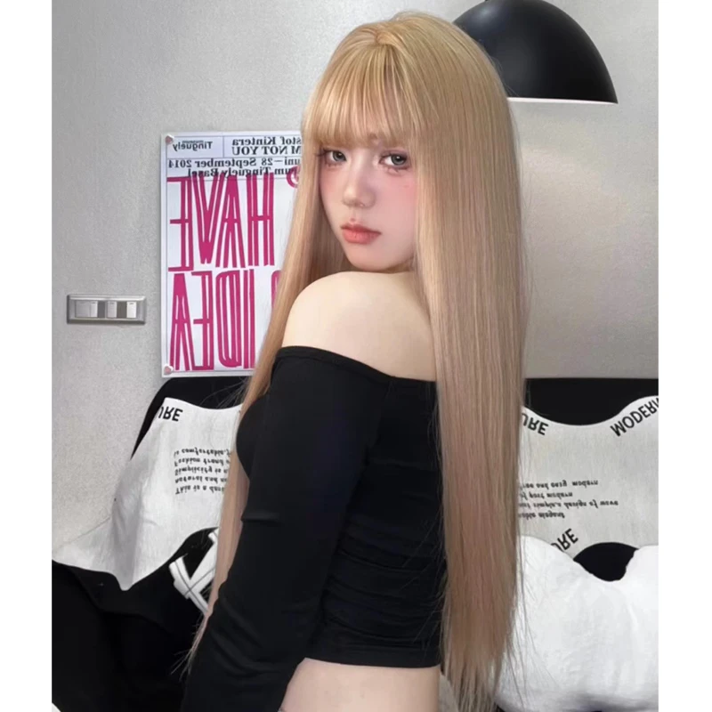 芙芙专属-假发女团Lisa同款白金色自然长直发假发网红