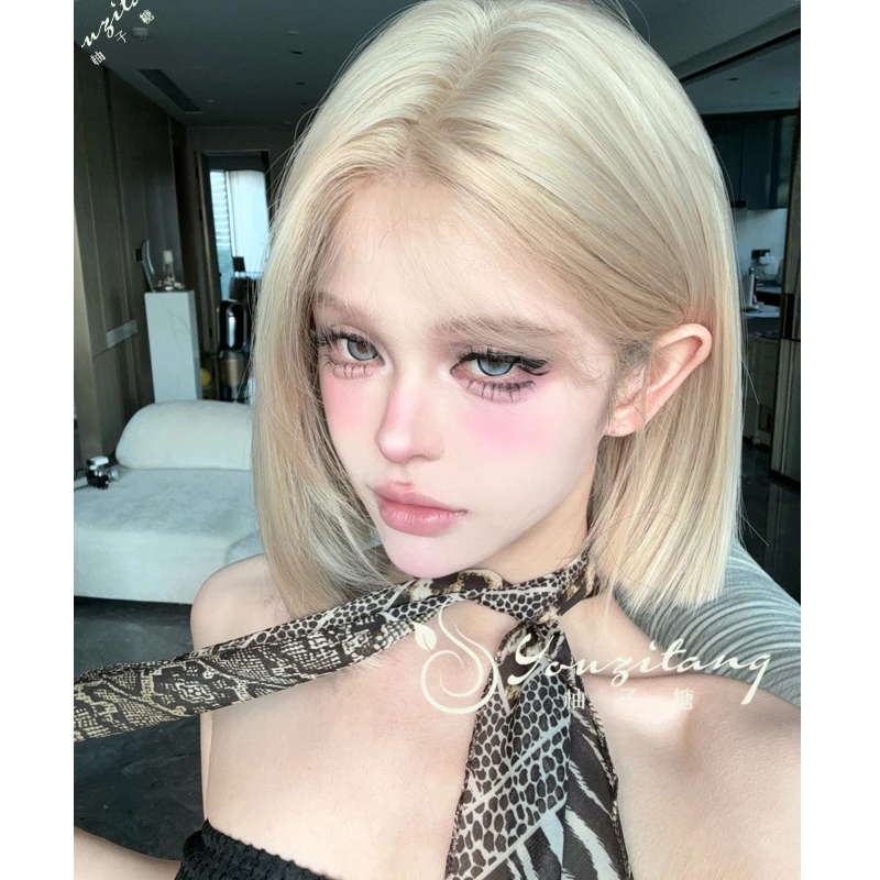 小圆-【英伦girl】加大头皮白金自然假发女中分短发百搭全头套