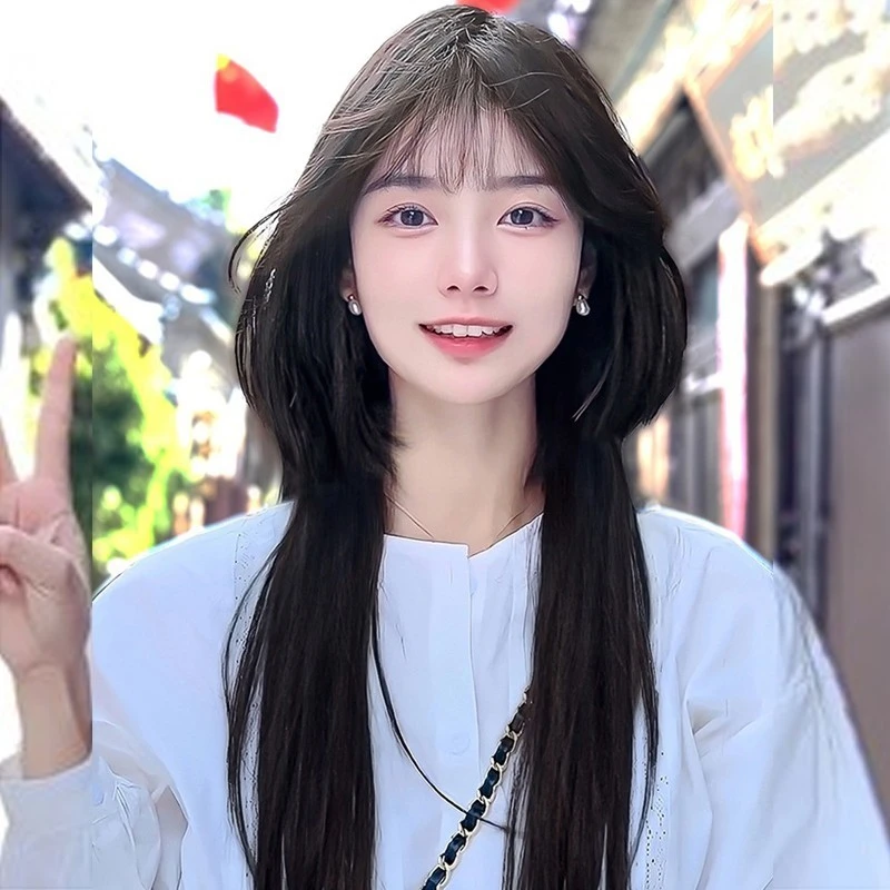 水母头假发女长发自然隐形日系姬发公主切长直发仿真人发丝头套