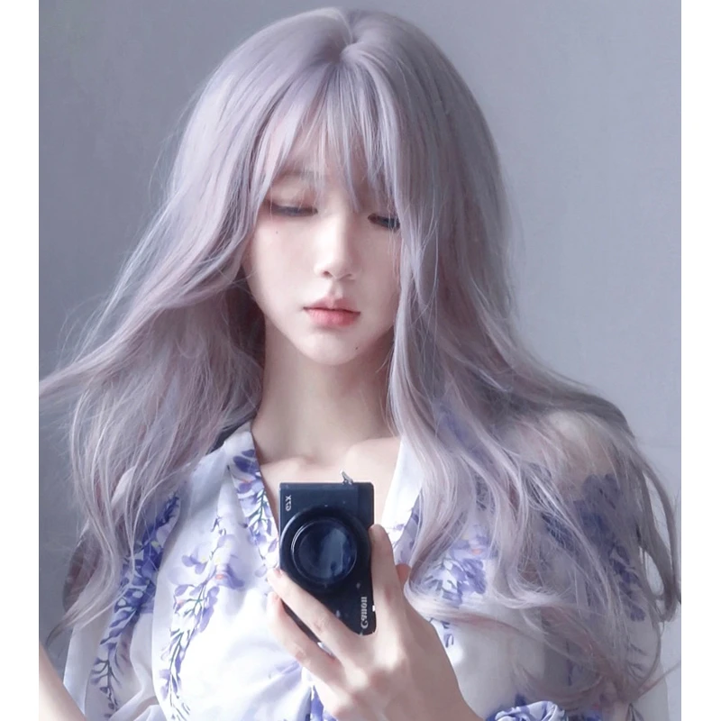 西瓜冰-假发女长发长卷发仿真大波浪香芋色-实物参照最后一张图