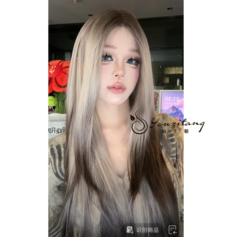 斯拉夫微直内扣染色渐变自然假发女发日常蓬松假发全头套- 小圆团