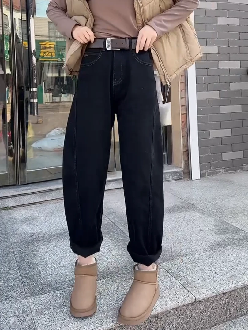 2025新款直筒牛仔裤窄版直筒裤女款爆款新款大码微胖腿粗显瘦裤子