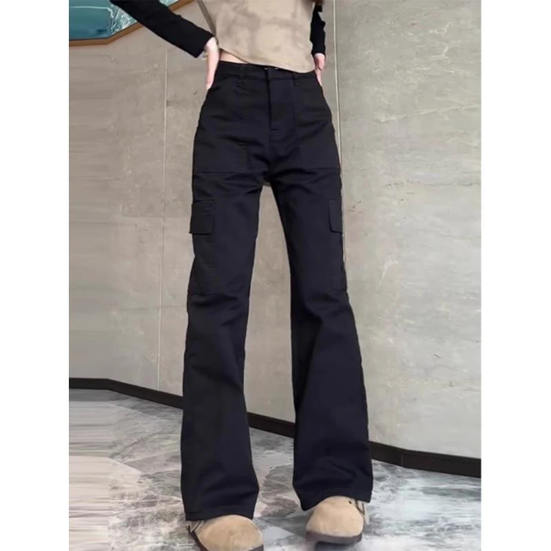 美式高街黑色工装裤女男夏季新款多口袋设计显瘦直筒宽松休闲裤潮