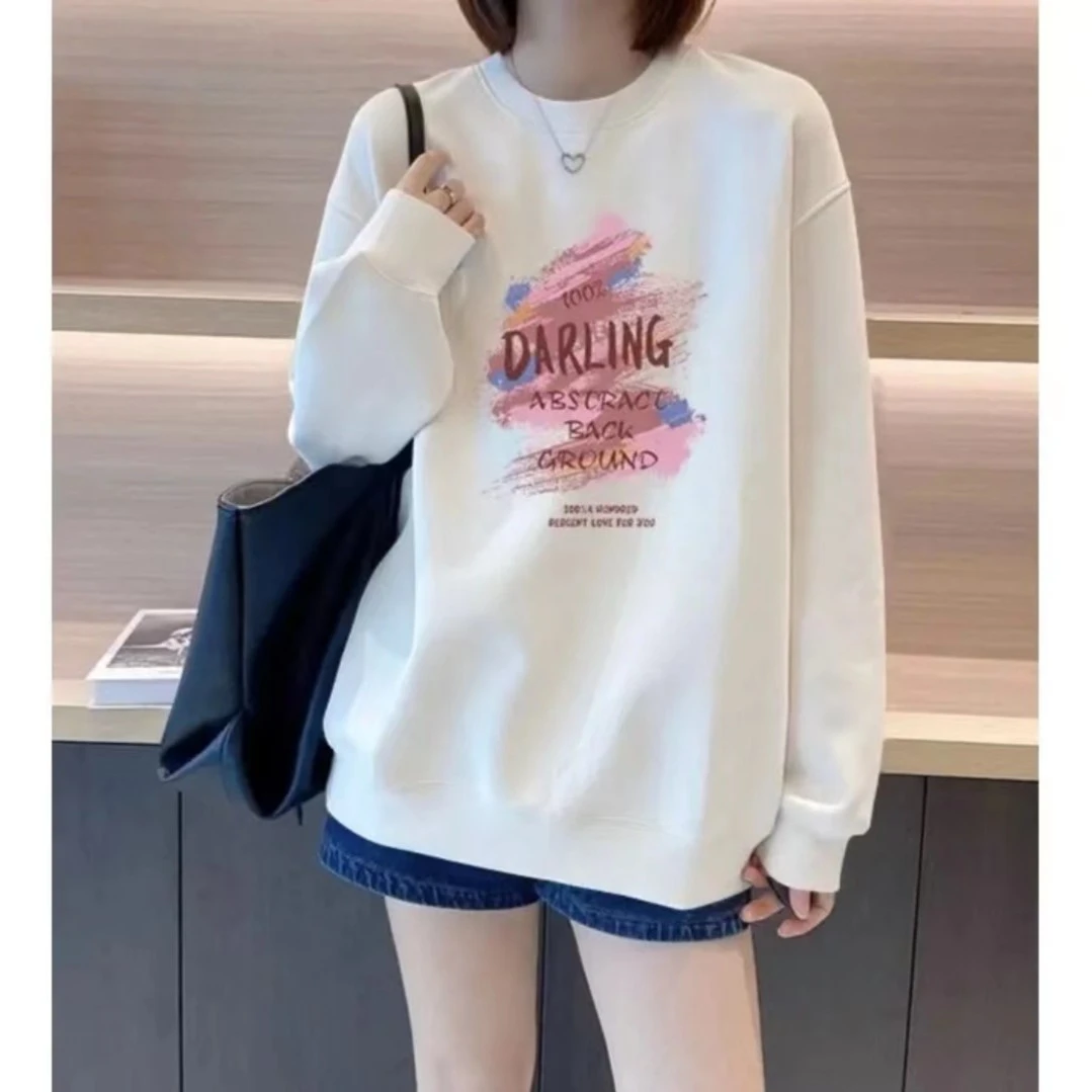 港风ins圆领卫衣女2025年新款爆款秋冬加绒款宽松高级感百搭上衣