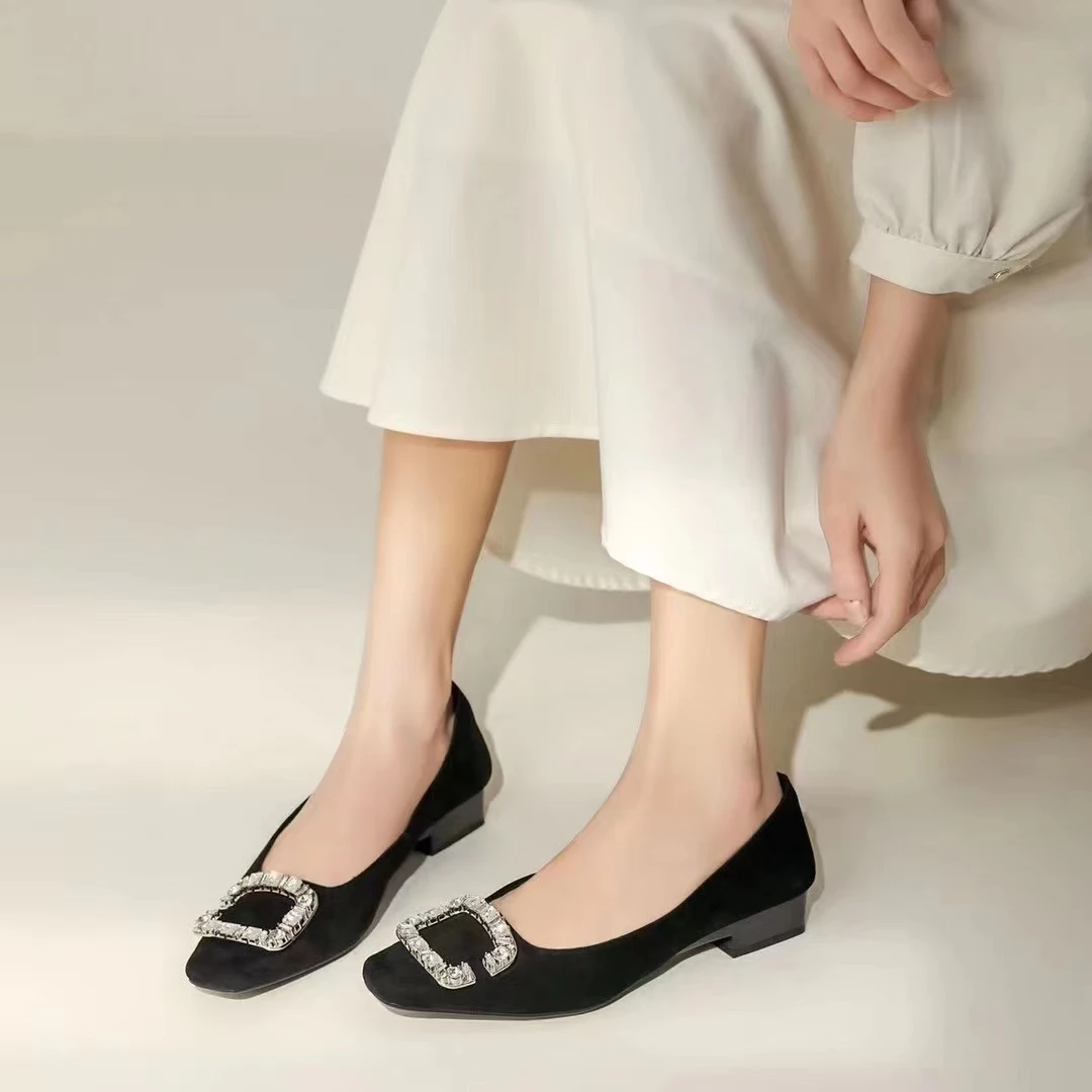 专柜正品912720韩版精致水钻大气百搭小香风舒适平底单鞋豆豆鞋女
