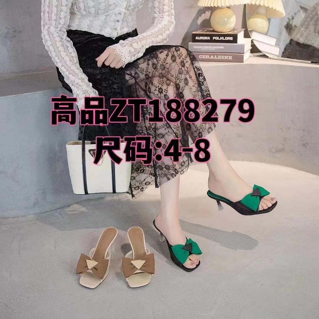 专柜正品188279夏蝴蝶结时尚外穿一字拖水晶细跟渐变性感网纱凉拖