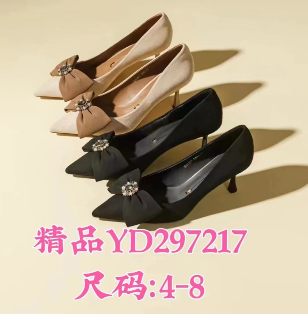 朱朱家当季新品297217五公分细根羊猄料淑女蝴蝶结婉约高跟鞋