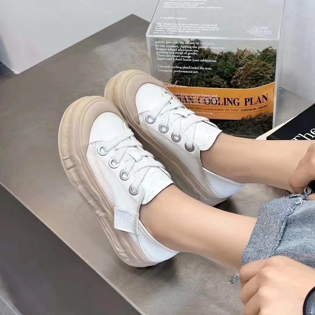 专柜正品新款8810-8真皮时尚潮流百搭系带4CM厚底松糕底板鞋
