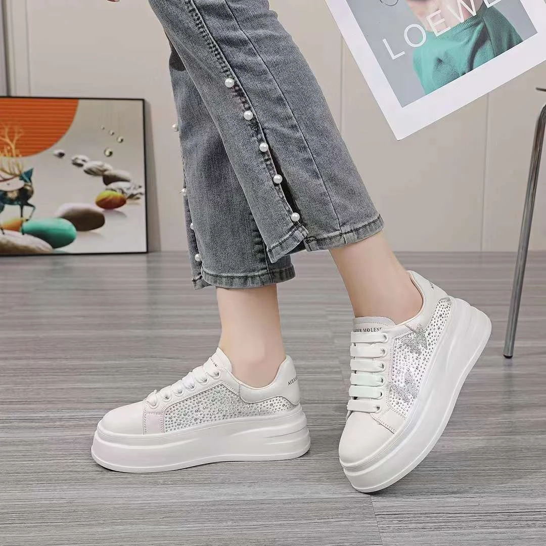 专柜正品秋季新款6公分松糕厚底优质牛皮时尚百搭大白鞋女88315-9