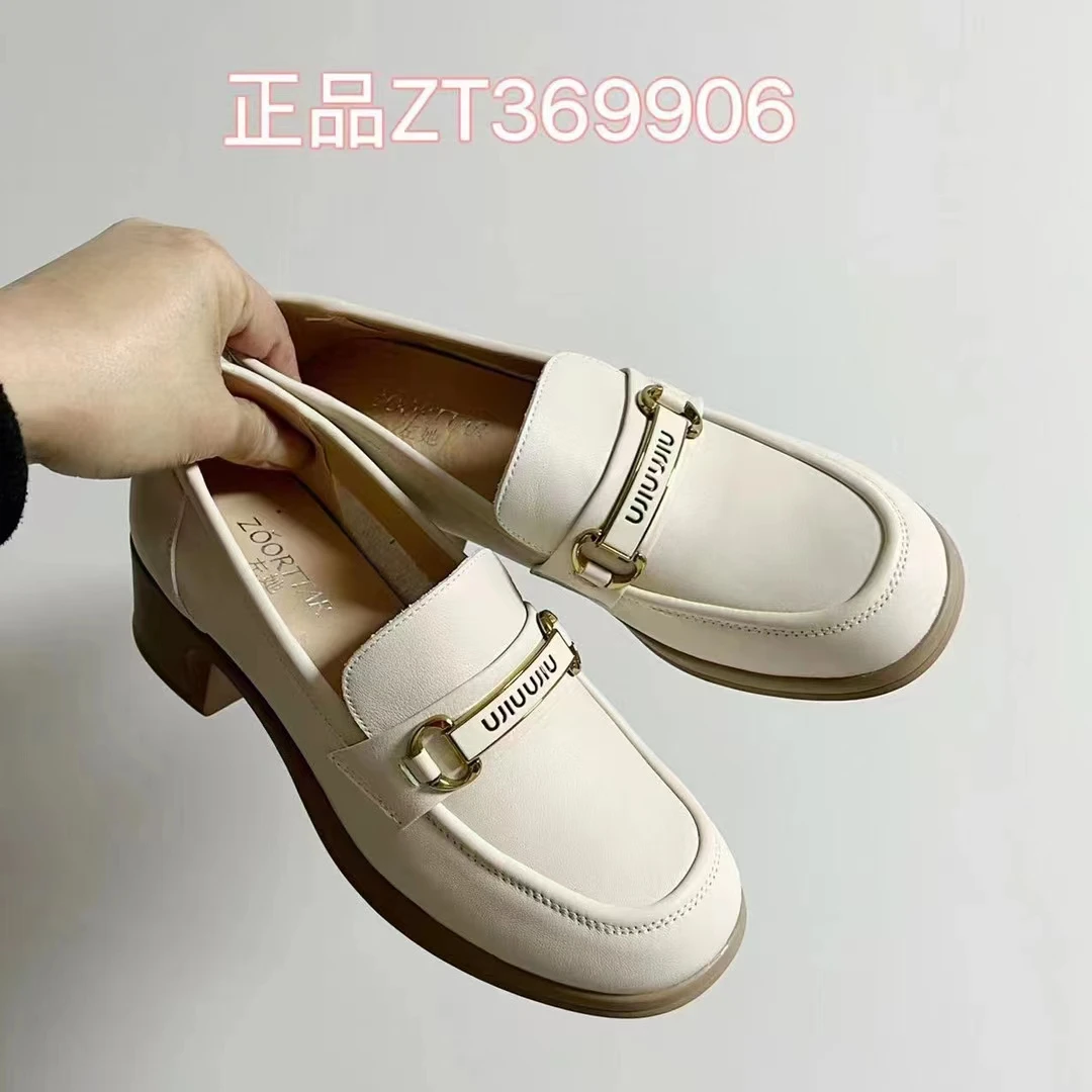 朱朱姐真皮369906四公分方跟舒适百搭英伦风女鞋牛皮乐福鞋