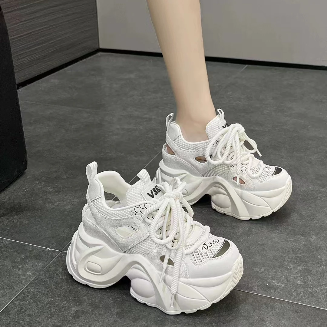 专柜正品195593时尚系带休闲运动鞋新款舒适厚底内增高老爹鞋凉鞋