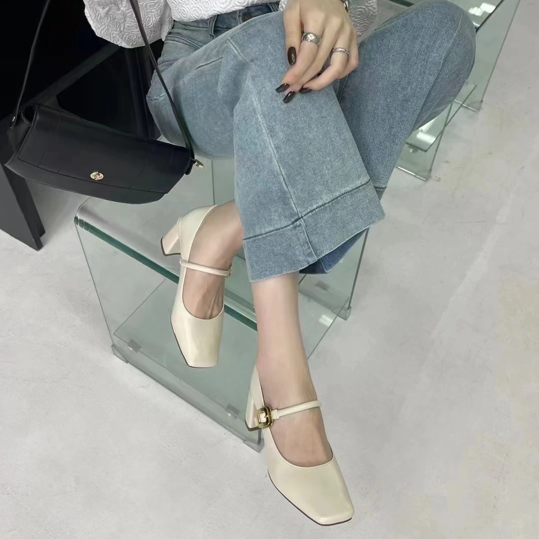 专柜正品883507春秋季新款百搭方头粗跟玛丽珍鞋扣带浅口舒适单鞋