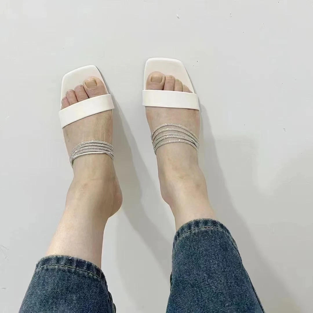 专柜正品291558水钻细跟高跟凉鞋女夏季新款气质一字带高跟鞋凉拖