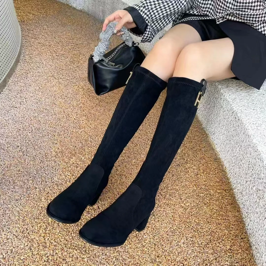 朱朱姐家正品六公分左右圆头不过膝弹力瘦瘦靴2658110