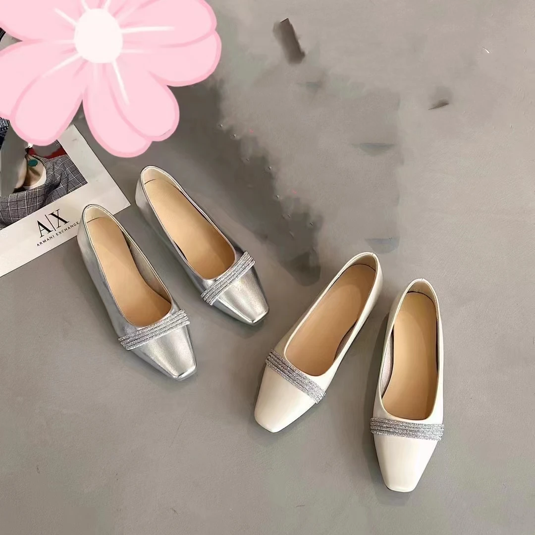 专柜正品272091法式平底玛丽珍鞋新款时尚浅口水钻一字带方头单鞋