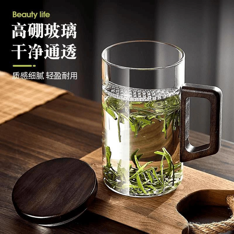 泡茶杯茶水分离过滤月牙杯男女士通用款绿茶杯专用办公室玻璃水杯