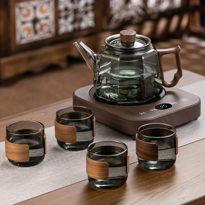 玻璃泡茶壶2024新款茶壶单壶家用茶具办公过滤花茶壶木把煮茶壶