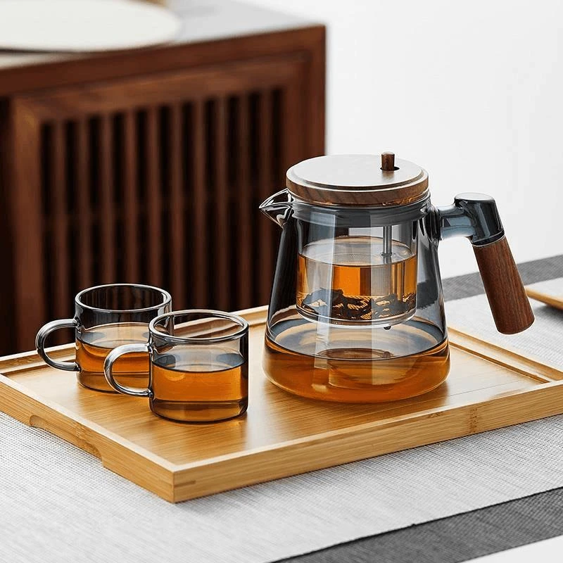 胡桃木飘逸杯泡茶壶全玻璃内胆加厚茶水分离过滤泡茶杯家用茶具器