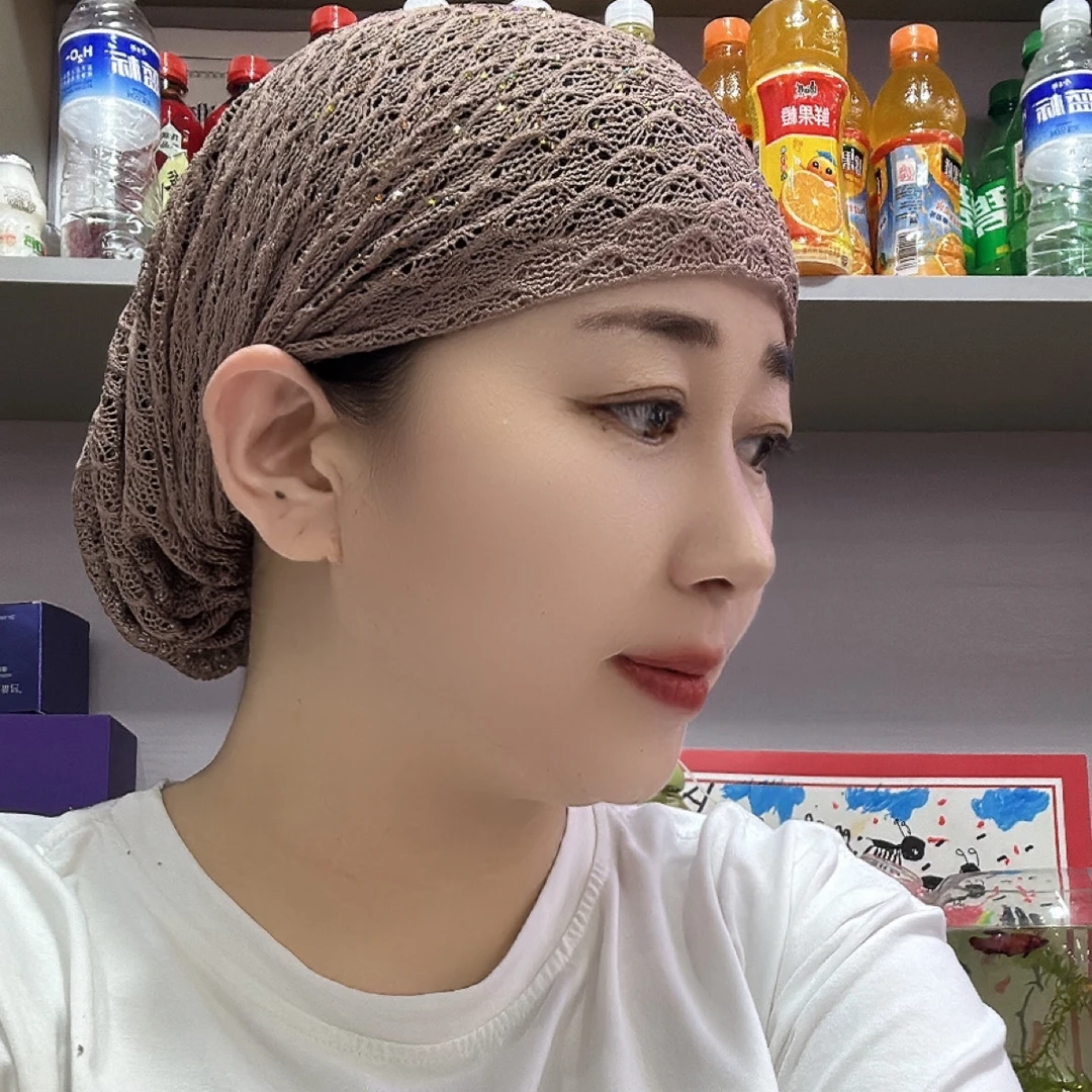 针织烫钻包头帽子【遮白发】弹力大