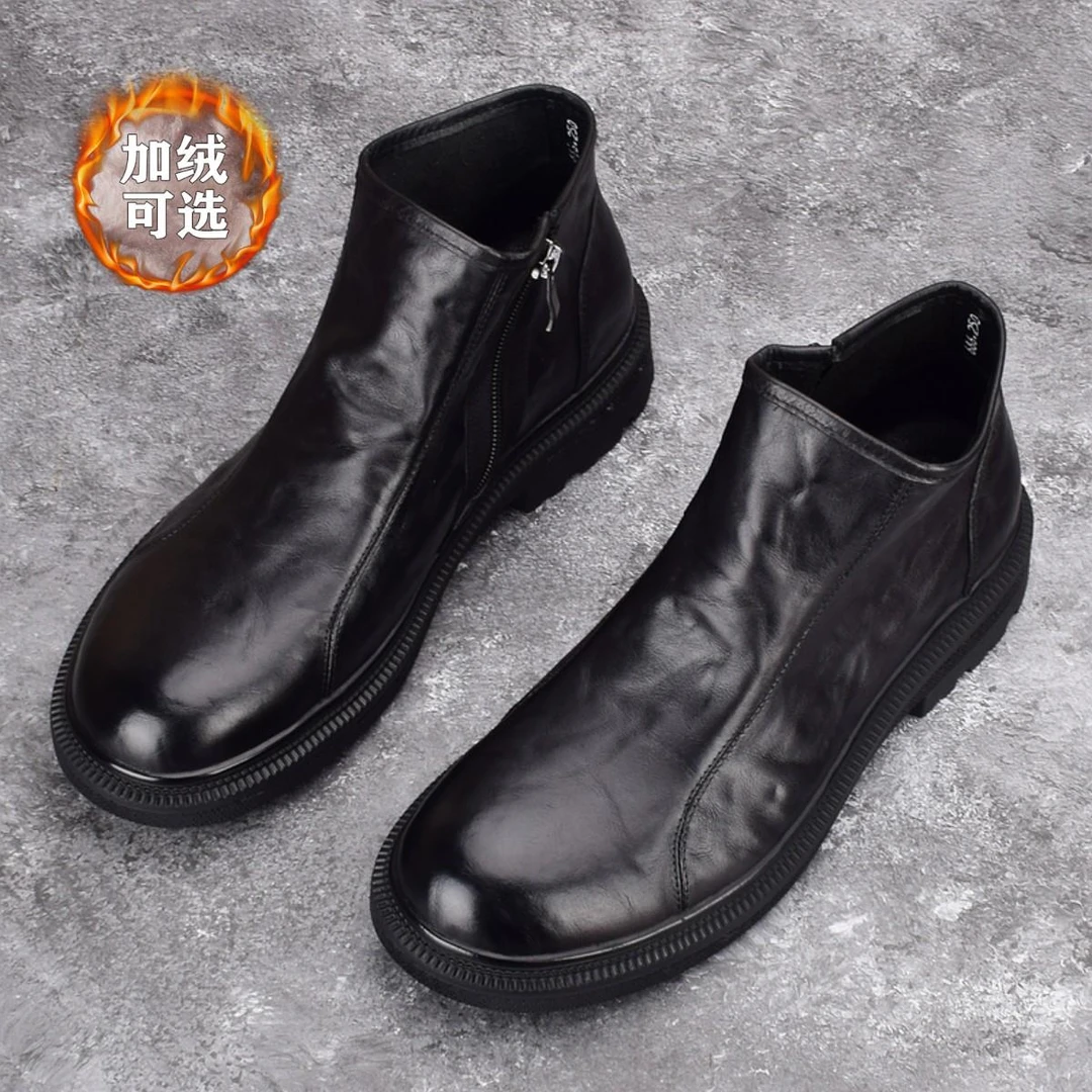 断码清仓马丁靴男头层牛皮高筒皮鞋厚底皮靴拉炼商务切尔西靴子男