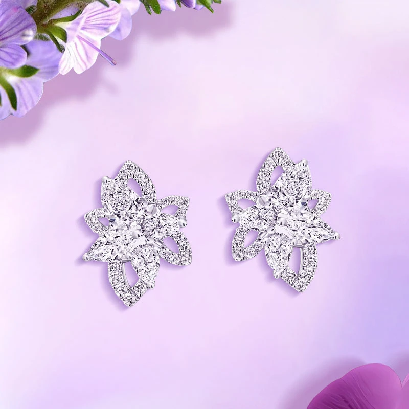 熙盛 925银合成锆石耳饰 繁花耳钉时尚浪漫轻奢精致气质小众甜美